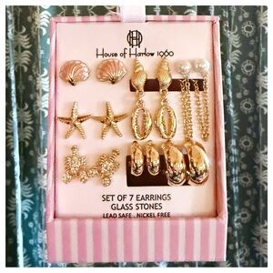 House of Harlow 1960 (7) Earring Set Pearl Beach Shell Lobster Starfish …